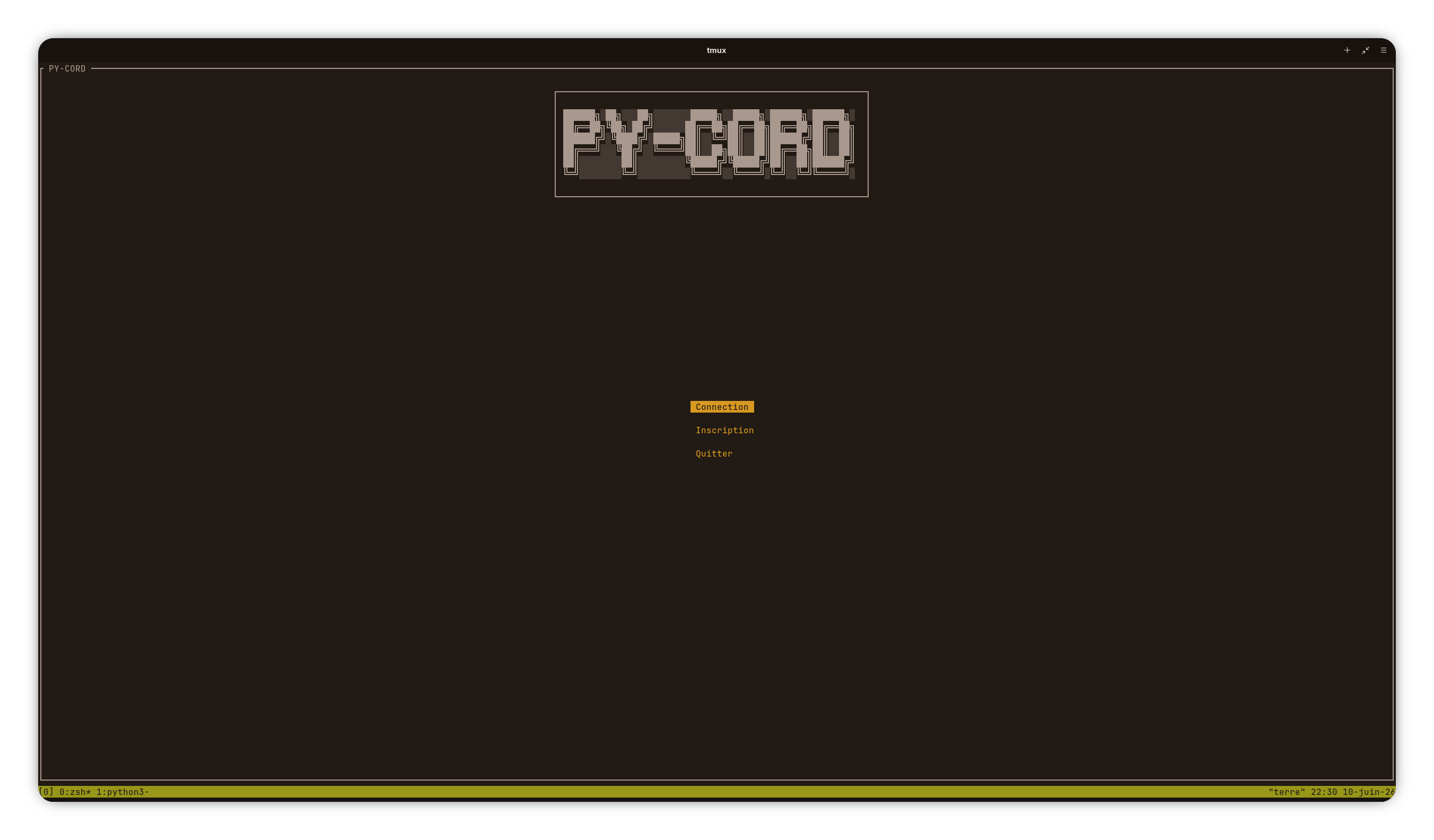 Menu de connexion