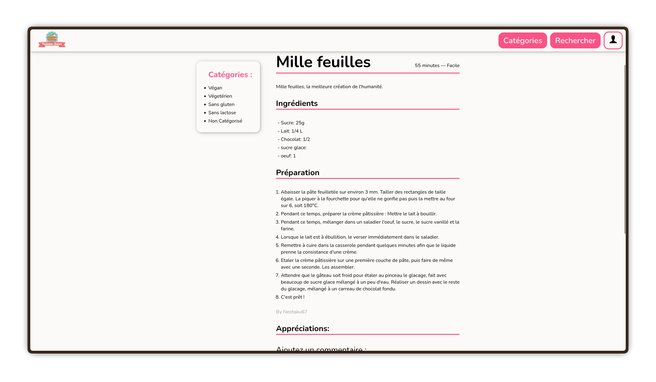 Détail d'une recette